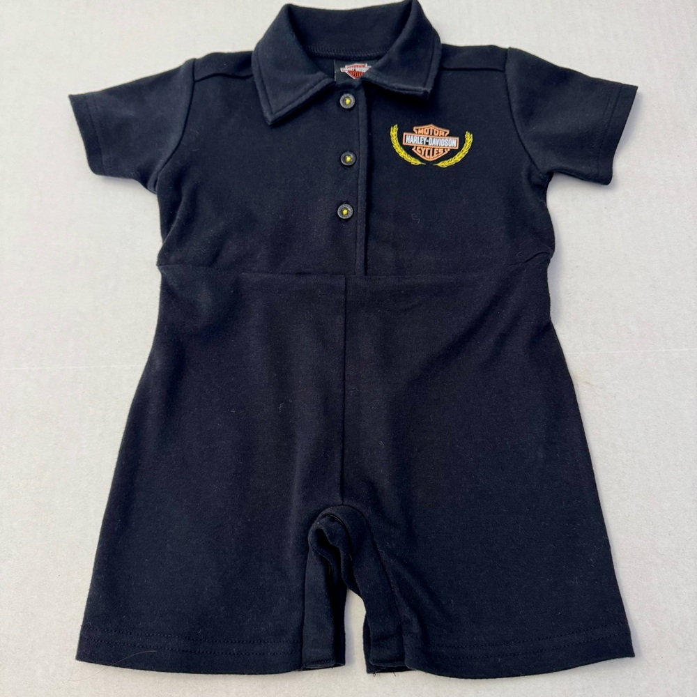 Harley-Davidson Baby Girls Racing Rose Knit Collar Romper Size 12-18 Months